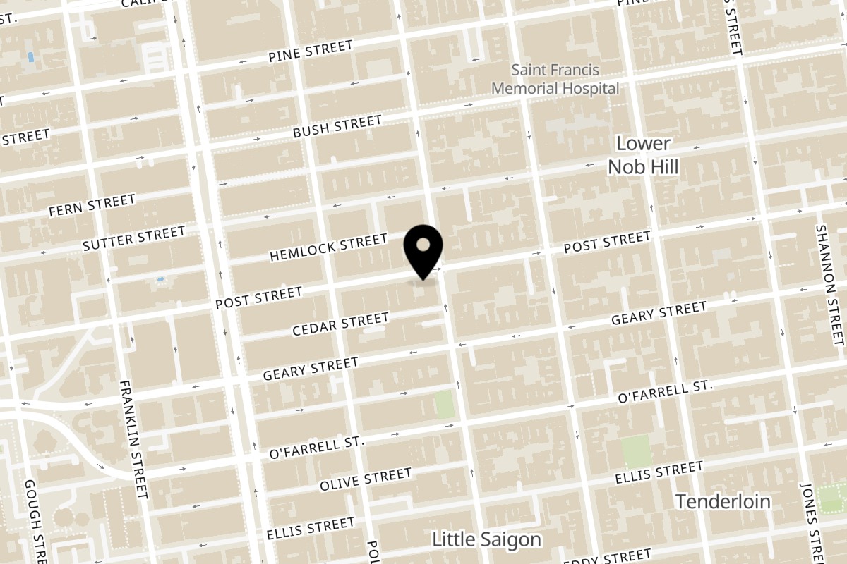 Map showing the location of Ping Yang Thai Grill and Dessert on 955 Larkin St in San Francisco
